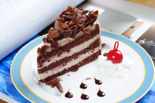 Classic Black Forest Cake Dessert On Plate