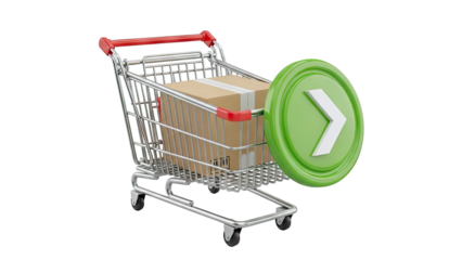 Shopping cart with package and green arrow button