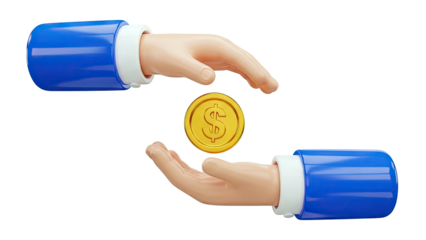 3D Rendering of Hands Exchanging a Dollar Coin