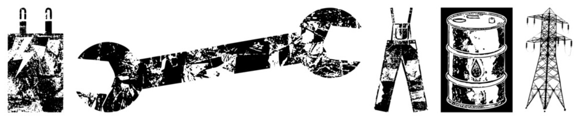 Fototapeta premium Industrial Tools and Equipment in Grunge Vector Style