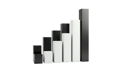 Rising Bar Graph with Alternating Black and White Bars