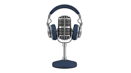 Retro Microphone with Headphones on Stand