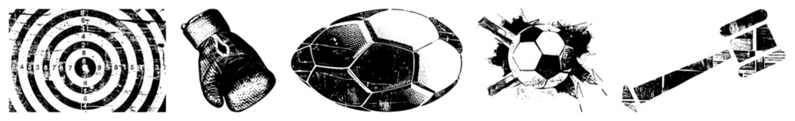Vintage Target, Boxing Glove, Soccer Ball, Shattered Wall Ball, Broken Stick Vector
