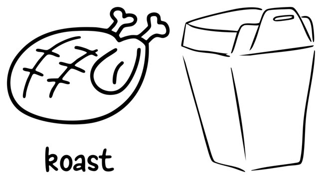 Roasted Chicken Leg with Bone and Takeout Cup Vector Illustration