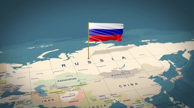 3D Russia Flag on Map Location Animation