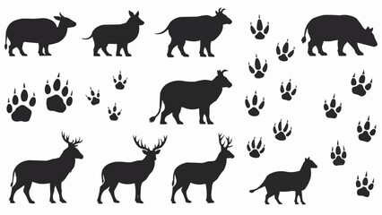 Collection of Animal Silhouettes and Paw Prints. © JARWO