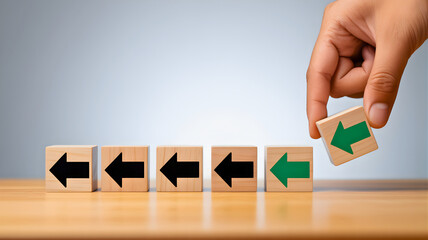 Making a decisive choice to challenge the status quo, this image represents strategic thinking, innovation, and the courage to take a different path in business and life decisions