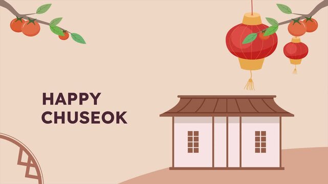 Chuseok Festival Greetings. Chuseok concept. Full length animation illustration. High quality&nbsp;4k&nbsp;footage