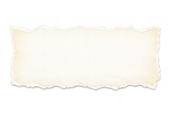 Torn paper strip creating a blank aged parchment banner with ripped edges, a vintage design element on transparent background