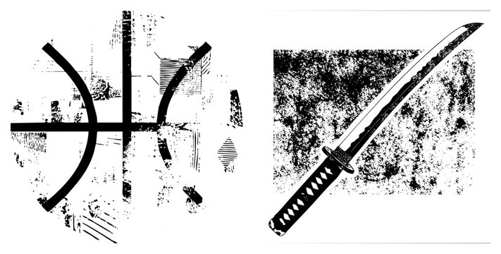 Japanese Katana Sword and Abstract Geometric Symbol Design