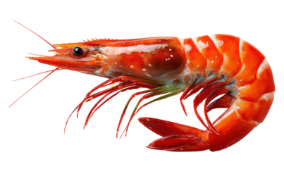 Vibrant Shrimp Displayed: a delectable shrimp, with its brilliant red hue, resting, highlighting its pristine texture and appeal.
