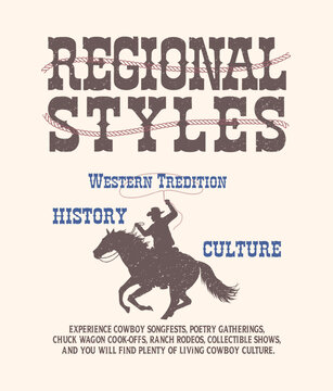 Vintage Western Rodeo Poster Design Regional Styles Cowboy Culture Typography Illustration