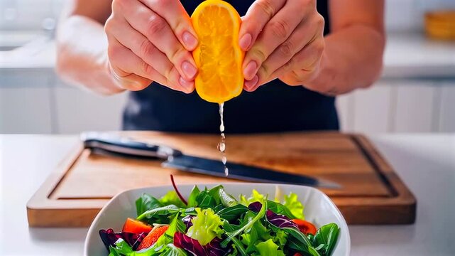 Colorful healthy mix, Energetic ensemble of vibrant greens and zesty citrus pieces, Lively selection of lush greens accompanied by tangy citrus segments for refreshing experience