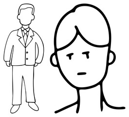 Obraz premium Businessman in Suit Standing Beside Frowning Face Character