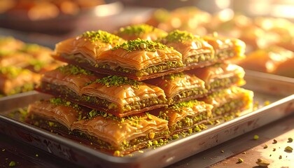 Delicious Baklava Stack - A Sweet Treat with Pistachios.