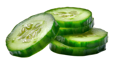 Fresh Cucumber Slices: The vibrant green hues of freshly sliced cucumbers invite a refreshing sensation, their crisp texture promising a light and healthy treat. 