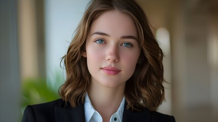 confident professional businesswoman portrait in modern corporate office environment