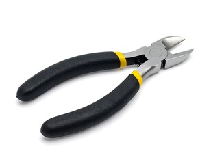 Obraz premium Isolated cutting pliers with black handles and silvery metal against a white background