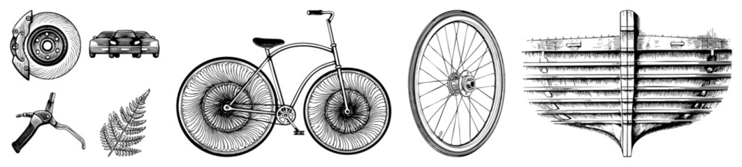 Naklejka premium Vintage Bicycle with Intricate Wheel and Surrounding Mechanical Elements