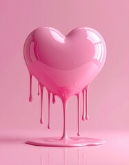 Pink heart dripping gloss on pink surface
