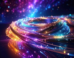 Coiled vibrant lines glow against a cosmic background