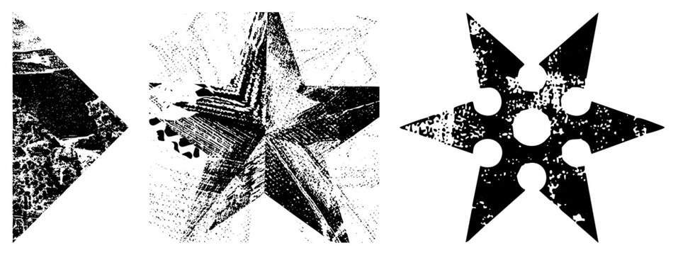 Three Distinctive Star Shaped Symbols with Textured Grunge Effects
