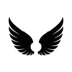 Obraz premium A pair of stylized black wings spread wide, symbolizing freedom, flight, and angelic grace on a white background.