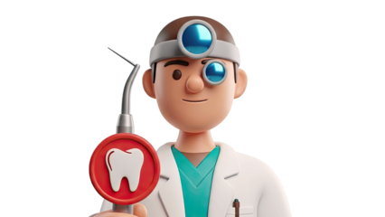 Cartoon Dentist with Dental Tool and Tooth Icon