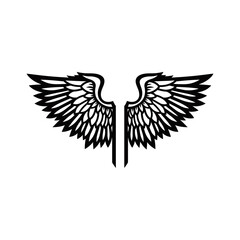 Fototapeta premium A symmetrical black and white illustration of a pair of spread angel wings.