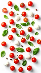 Tomatoes, basil, mozzarella, scattered artfully