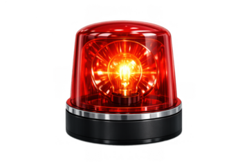 Red emergency flashing light siren beacon warning, signaling alert, incident attention on transparent background