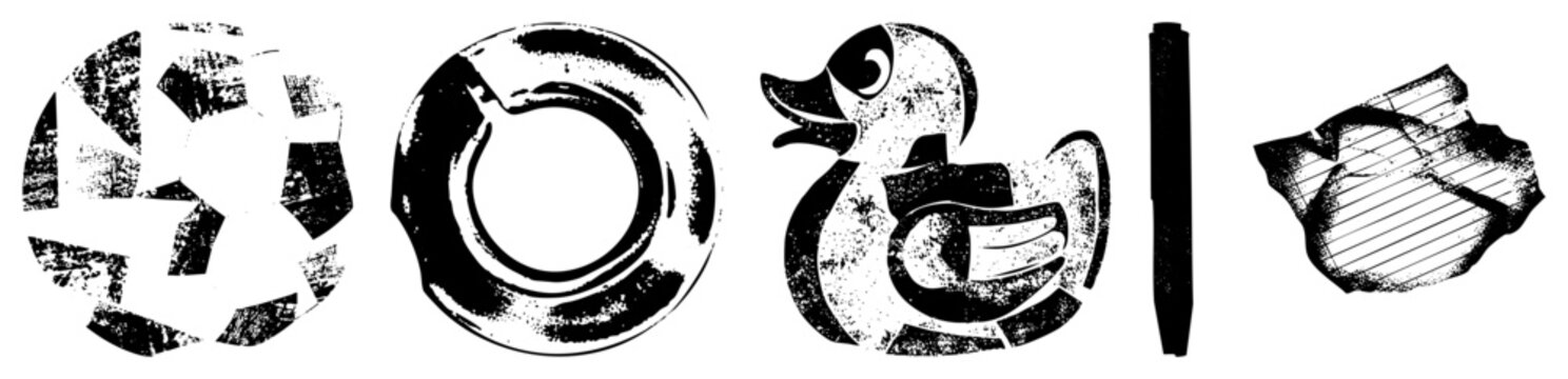 Vintage Style Graphic Featuring Duck, Pen, and Abstract Shapes