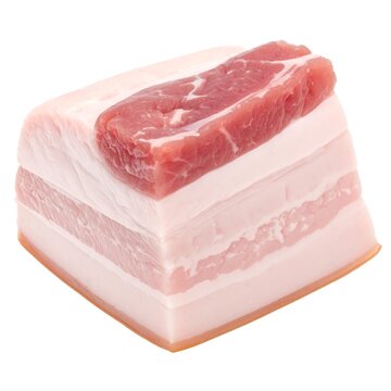 Block of fatback, layered with pork, shows clear definition between white fat and darker red lean meat