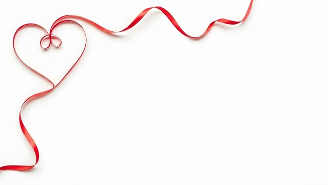 Red ribbon forming a heart shape on a white background