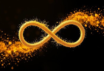 Numerical infinity symbol formed by shimmering gold dust particles, symbolizing wealth and boundless opportunity,  glittering,  valuable