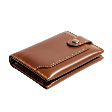 Brown leather wallet isolated on transparent background