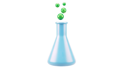 Blue Erlenmeyer flask with green bubbles