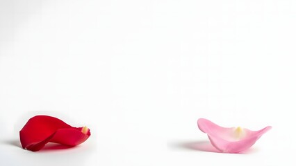 Two delicate rose petals on white background