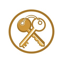 Illustration of two crossed keys, golden, within a circle