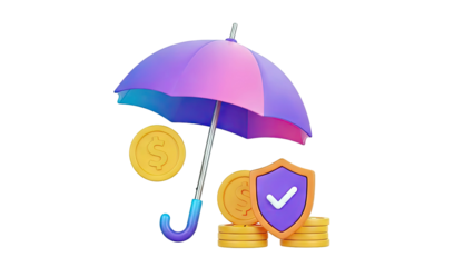 Financial Protection: Umbrella, Shield, and Coins