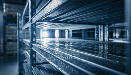 Fototapeta premium 倉庫内に設置された冷蔵棚と低温保管設備の物流イメージ