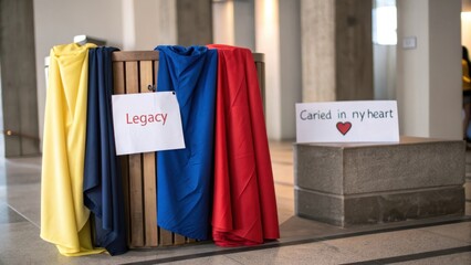 Folded Capes in Primary Colors Labeled Legacy