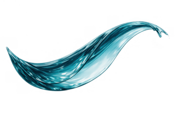Dynamic water splash wave element with transparent blue liquid stream flowing, creating a fresh aqua motion effect
