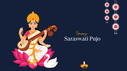 Obraz premium Saraswati Puja Social Media Post, Web Banner, Status 