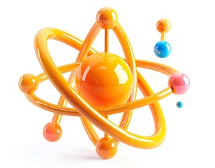 3D-rendered illustration of atomic structure with orbiting spheres