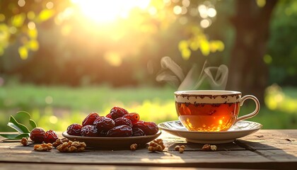Aromatic Tea and Dates - A Moment of Tranquility in Nature.