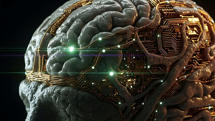 artificial intelligence brain concept illustrating advanced neural network processing with glowing circuits for future computing and innovation