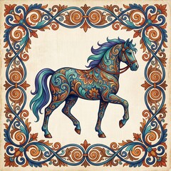Ornate horse with floral patterns