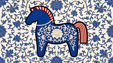 Blue horse with floral pattern