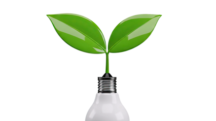 Light bulb with green leaves growing out